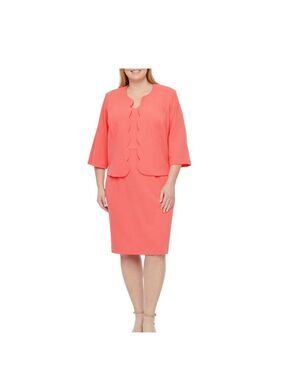 NWT Studio 1 Women's‎ Coral Color 3/4 Sleeve Jacket Dress Plus Size 14W